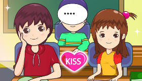 Novios besándose en clase